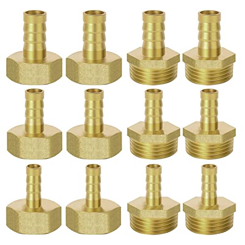 GZhaizhuan 12 Stk 1/2 Zoll Schlauchanschluss, 8mm 10mm 12mm 1/2" Schlauchtülle Außengewinde & Innengewinde für Luftschlauch Gasschlauch Wasserschlauch von GZhaizhuan