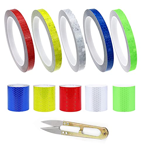 GZjiyu 10 Rollen Reflektorband Selbstklebend, PVC Warnaufkleber Reflektierend für Autos Motorrad Fahrräder Straßenmarkierung Nachtschutz (2 Größen: 1cm x 8m, 5cm x 1m) von GZjiyu