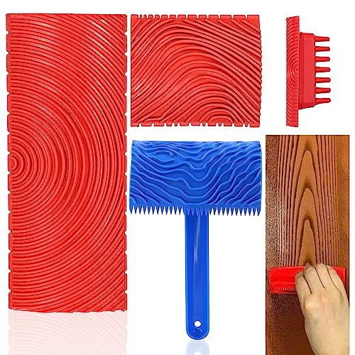 GZjiyu 3 Stücke Holzmaserung Imitieren, Gummi Holzmaserung Werkzeug für DIY Haushalt Wanddekoration Holztür Fensterrahmen Holzimitation (Rot und Blau) von GZjiyu