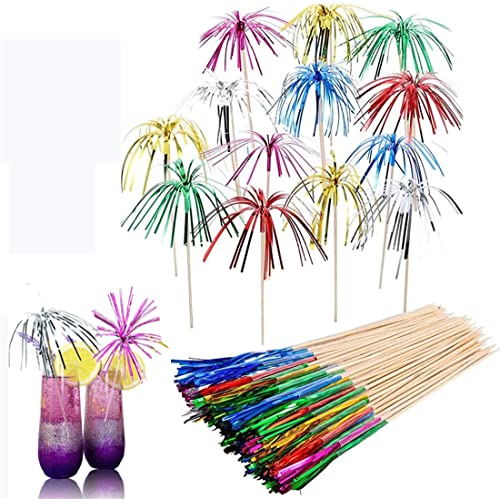 Nothers 100 Pack Fireworks Cocktail Sticks,Feuerwerk Sticks,100 Stück Cocktail Picks Feuerwerk Sticks,Cocktail Dekoration,Palme Cocktail Picks für Bar Deko Cocktailzubehör Obstteller von Nothers