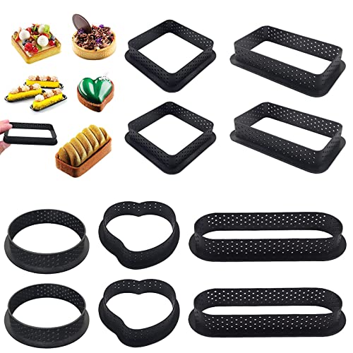 Notherss XTUDOU 10 Stück Perforierte Mousse Kuchenformen, Perforierte Antihaft Gebäckringform Hochtemperatur-Backform Tartelette Ring Dessertringe für DIY Mousse Pie Quiche (5 Form) von Notherss