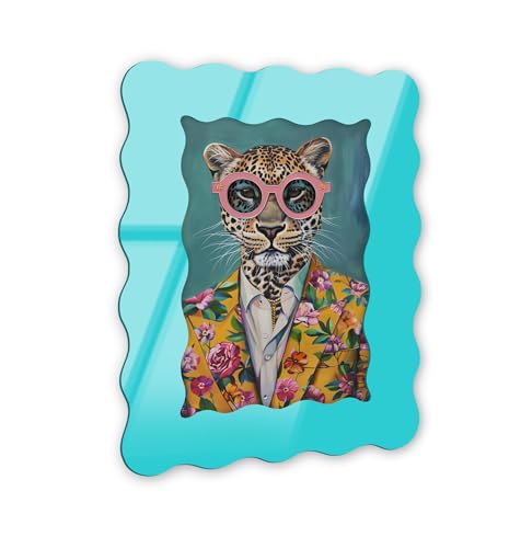 Chic Cheetah Maximalist Wandkunst, Acryl, kurvig, 40,6 x 61 cm, skulpturelle, dimensionale Wandkunst, modernes Dekor NOTORIART von NotoriArt
