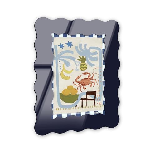 Palm Spring abstrakte Retro-Küstendekor-Kunst – marineblauer kurviger Acryl-Wandrahmen, 25,4 x 38,1 cm – skulpturelle dimensionale Wandkunst – moderne Dekoration von NOTORIART von NotoriArt
