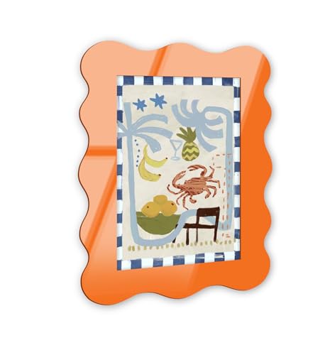 Palm Spring abstrakte Retro-Küstendekor-Kunst – orangefarbener gewellter Acryl-Wandrahmen, 25,4 x 38,1 cm – skulpturelle dimensionale Wandkunst – moderne Dekoration von NOTORIART von NotoriArt