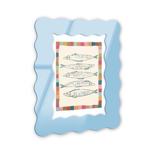 Sardines Club Retro Küstendekor Kunst – Hellblau gewellter Acryl-Wandrahmen 25,4 x 38,1 cm – skulpturelle dimensionale Wandkunst – moderne Dekoration NOTORIART von NotoriArt