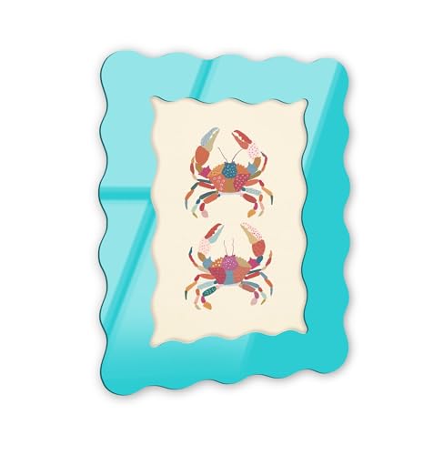 Twin Crabs Retro Coastal Decor Art – Aqua abgerundeter Acryl-Wandrahmen, 25,4 x 38,1 cm – skulpturelle dimensionale Wandkunst – Modern Decor von NOTORIART von NotoriArt