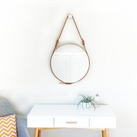 Nobi Deux Strapped 20" Spiegel Adnet Jamie Young Style Captain Es Mirror Hanging Bddw Gobi Rund Leder Hängend Badezimmer Eingangsspiegel von NotoriousBadger