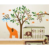 Baum Kinder Kinderzimmer Kind Ast Affen & Elefanten Wandtattoo Wandaufkleber Wohnkultur von NouWall
