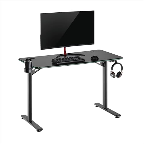 Noua Dot Gaming-Schreibtisch, RGB, ergonomischer Spieltisch, Gaming-Station für PC Computer Monitor, Kabeldurchführungen, Getränkehalter und Kopfhörerhaken, 113 x 60 x 75 cm von Noua