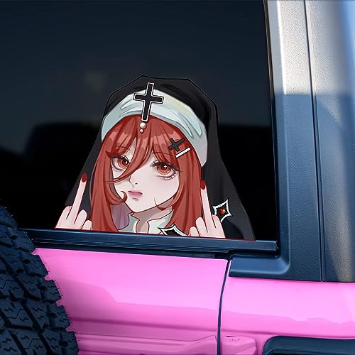 Nouiroy 3D Anime Peeking Aufkleber Anime Peeker Auto Aufkleber für Frauen Doppelseitig Selbstklebend Anime Cartoon Mädchen Aufkleber für Autos Fenster Stoßstangen Computer Laptop (Naughty Nonne, von Nouiroy
