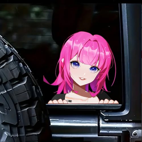 Nouiroy 3D Anime Peeking Aufkleber Anime Peeker Auto Aufkleber für Frauen Doppelseitig Selbstklebend Anime Cartoon Mädchen Aufkleber für Autos Fenster Stoßstangen Computer Laptop (Rosa Haare, Peeking) von Nouiroy