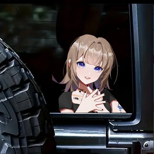 Nouiroy 3D Anime Peeking Aufkleber Anime Peeker Auto Aufkleber für Frauen Doppelseitig Selbstklebend Anime Cartoon Mädchen Aufkleber für Autos Fenster Stoßstangen Computer Laptop (Tattoo Girl, Cross von Nouiroy