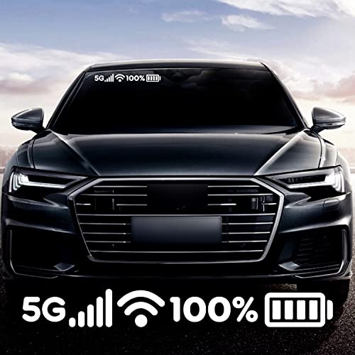 Nouiroy 5G Signal WiFi 100% Batterie Schild Lustige Aufkleber für Autos, Autofensteraufkleber Styling Fahrzeug Abziehbilder Einzigartige Dekorative Auto Heckscheibe Aufkleber , Weiß von Nouiroy