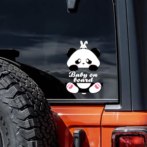 Nouiroy Baby On Board Aufkleber für Autos Doppelseitig Lustiger Hund Vinyl Aufkleber Niedlich Baby im Auto Aufkleber Stoßstange Aufkleber Baby Sicherheit Warnschild Wasserdicht Aufkleber (Lucky Panda) von Nouiroy