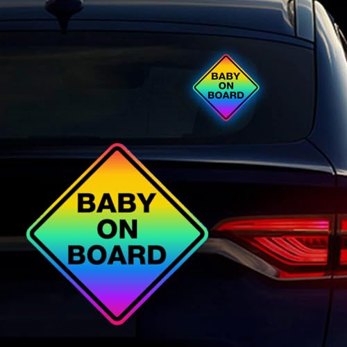 Nouiroy Baby on Board Aufkleber für Autos, hochreflektierender Regenbogen Auto Aufkleber Baby im Auto Aufkleber und Aufkleber Baby Sicherheit Warnschild Wasserdicht PVC Aufkleber für Auto Fenster von Nouiroy