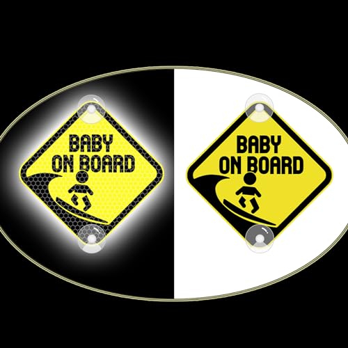Nouiroy Doppelseitiges "Baby On Board"-Schild, reflektierendes Surf-Baby-PVC-Auto-Aufkleber, 12 x 12 cm, Gelb Nouiroy Doppelseitiges "Baby On Board"-Schild, reflektierendes Surf-Baby-PVC-Auto-Aufkleber, 12 x 12 cm, Gelb von Nouiroy