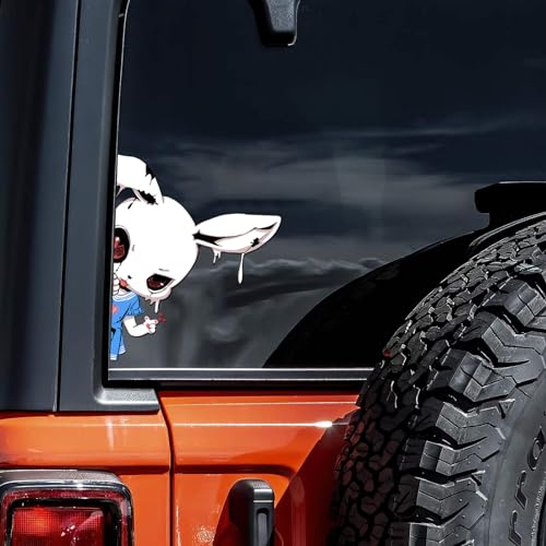 Nouiroy Gothic Rabbit Peeking Aufkleber für Autos Doppelseitig Lustig Gruselig Auto Aufkleber Gothic Rose Schmetterling Wasserdicht Vinyl Aufkleber Dunkel Gothic Dekor Aufkleber für Auto Fenster von Nouiroy