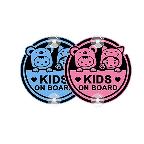 Nouiroy Kids on Board Schild mit 2 Saugnäpfen, 2 Stück Baby on Board Aufkleber PVC-Autoschild, wasserdicht und lichtecht, Baby-Sicherheitswarnschild, 13,8 x 13,8 cm (rosa und blau) von Nouiroy