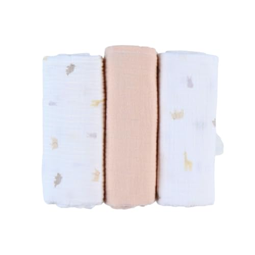 Noukie's - 3er-Pack Wickeltücher Mix & Match - Bio-Musselin - Beige - Tiermotive von Noukie's
