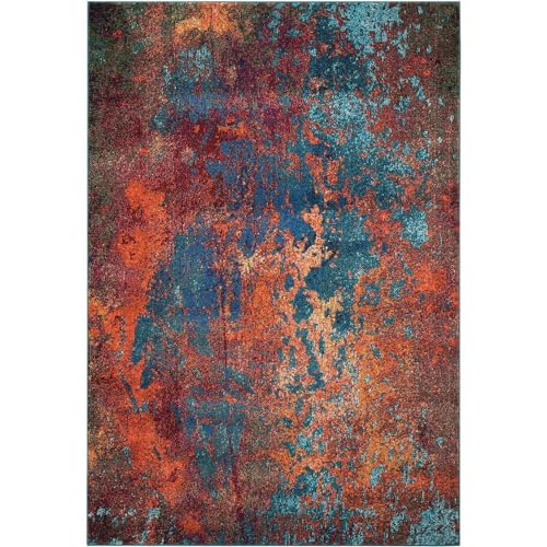 Nourison Celestial Area Teppich, 90 x 150 cm, rot/blau, Atlantik, rechteckig, 1,3 cm dick, zeitgenössisch, abstrakt, leicht zu reinigen, fusselfrei, Schlafzimmer, Wohnzimmer, Esszimmer, Küche von NOURISON