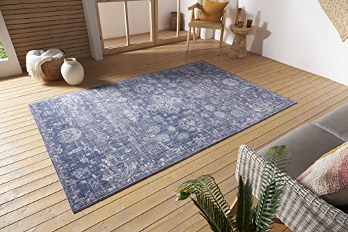 Nouristan Alexandria In- & Outdoor Teppich Orientalisch – Flachgewebe im Orient Muster Vintage Waschbar, Wetterfest & UV-beständig für Balkon, Terrasse, Garten, Wohnzimmer – Blau, 115x170cm von Nouristan