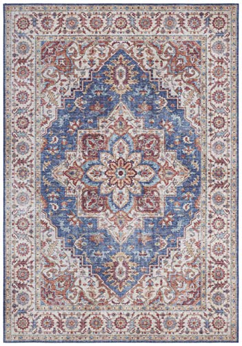 Nouristan Anthea Asmar Wohnzimmerteppich Orient-Touch Detailiertes Muster Florales Kurflor Flachgewebe Teppich für Esszimmer, Wohnzimmer, Schlafzimmer – Jeansblau, 160x230cm, Polyester, 160x230 cm von Nouristan