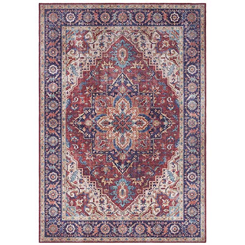 Nouristan Anthea Asmar Wohnzimmerteppich Orient-Touch Detailiertes Muster Florales Kurflor Flachgewebe Teppich für Esszimmer, Wohnzimmer, Schlafzimmer – Pflaumenrot, 160x230cm, Polyester, 160x230 cm von Nouristan