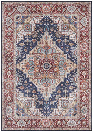 Nouristan Asmar Teppich – Wohnzimmerteppich Orient-Touch Detailiertes Muster Florales Kurflor Flachgewebe Teppich für Esszimmer, Wohnzimmer, Schlafzimmer – Blau, 120x160cm von Nouristan