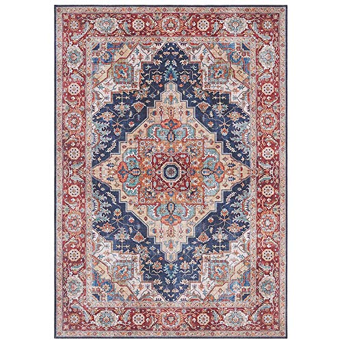 Nouristan Asmar Teppich – Wohnzimmerteppich Orient-Touch Detailiertes Muster Florales Kurflor Flachgewebe Teppich für Esszimmer, Wohnzimmer, Schlafzimmer – Blau, 160cm von Nouristan