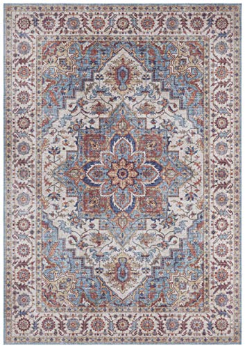 Nouristan Asmar Teppich – Wohnzimmerteppich Orient-Touch Detailiertes Muster Florales Kurflor Flachgewebe Teppich für Esszimmer, Wohnzimmer, Schlafzimmer – Blau, 200x290cm von Nouristan