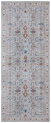 Nouristan Asmar Teppich – Wohnzimmerteppich Orient-Touch Detailiertes Muster Florales Kurflor Flachgewebe Teppich für Esszimmer, Wohnzimmer, Schlafzimmer – Blau, 80x200cm von Nouristan