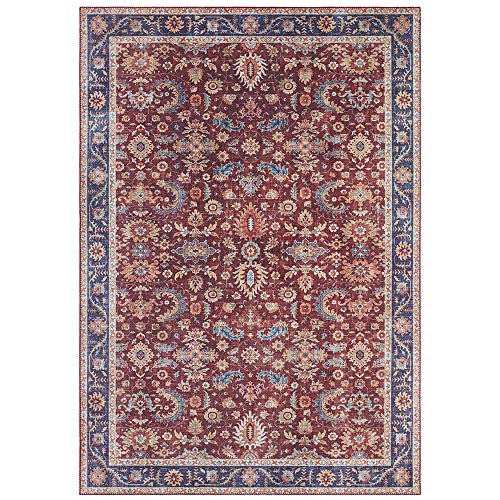Nouristan Asmar Teppich – Wohnzimmerteppich Orient-Touch Detailiertes Muster Florales Kurflor Flachgewebe Teppich für Esszimmer, Wohnzimmer, Schlafzimmer – Bordeauxrot, 120x160cm von Nouristan