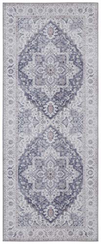 Nouristan Asmar Teppich – Wohnzimmerteppich Orient-Touch Detailiertes Muster Florales Kurflor Flachgewebe Teppich für Esszimmer, Wohnzimmer, Schlafzimmer – Malvenrosa, 80x200cm von Nouristan