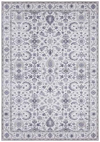 Nouristan Asmar Teppich – Wohnzimmerteppich Orient-Touch Detailiertes Muster Florales Kurflor Flachgewebe Teppich für Esszimmer, Wohnzimmer, Schlafzimmer – Platin-Grau, 200x290cm von Nouristan