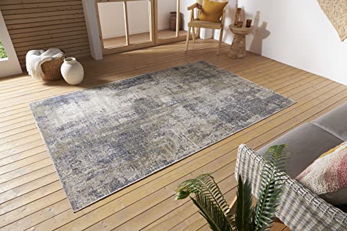 Nouristan Gizeh In- & Outdoor Teppich Flachgewebe – Modernes Design, Vintage Optik, Used Look, Waschbar, Wetterfest & UV-beständig für Balkon, Terrasse, Garten, Wohnzimmer – Creme Blau, 115x170cm von Nouristan