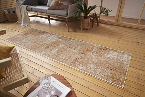 Nouristan Gizeh In- & Outdoor Teppich Flachgewebe – Modernes Design, Vintage Optik, Used Look, Waschbar, Wetterfest & UV-beständig für Balkon, Terrasse, Garten, Wohnzimmer – Creme Rot, 75x200cm von Nouristan