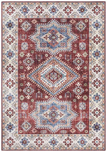 Nouristan Gratia Asmar Wohnzimmerteppich Orient-Touch Detailiertes Muster Florales Kurflor Flachgewebe Teppich für Esszimmer, Wohnzimmer, Schlafzimmer – Rubinrot, 120x160cm, Polyester, 120x160 cm von Nouristan