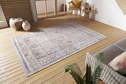 Nouristan Luxor In- & Outdoor Teppich Orient – Orientalischer Flachgewebe Vintage Used Look Waschbar Wetterfest & UV-beständig für Balkon, Terrasse, Garten, Wohnzimmer – Creme Multicolor, 115x170cm von Nouristan