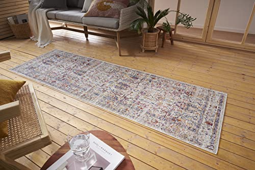 Nouristan Luxor In- & Outdoor Teppich Orient – Orientalischer Flachgewebe Vintage Used Look Waschbar Wetterfest & UV-beständig für Balkon, Terrasse, Garten, Wohnzimmer – Creme Multicolor, 75x200cm von Nouristan