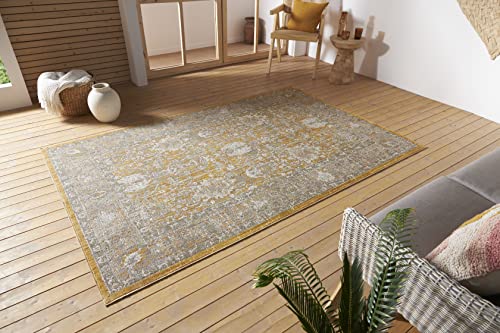 Nouristan Luxor In- & Outdoor Teppich Orient – Orientalischer Flachgewebe Vintage Used Look Waschbar Wetterfest & UV-beständig für Balkon, Terrasse, Garten, Wohnzimmer – Gold, 155x235cm von Nouristan