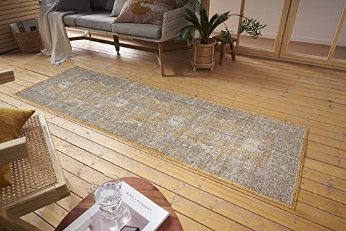 Nouristan Luxor In- & Outdoor Teppich Orient – Orientalischer Flachgewebe Vintage Used Look Waschbar Wetterfest & UV-beständig für Balkon, Terrasse, Garten, Wohnzimmer – Gold, 75x120cm von Nouristan