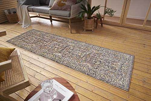 Nouristan Luxor In- & Outdoor Teppich Orient – Orientalischer Flachgewebe Vintage Used Look Waschbar Wetterfest & UV-beständig für Balkon, Terrasse, Garten, Wohnzimmer – Grau Multicolor, 75x200cm von Nouristan