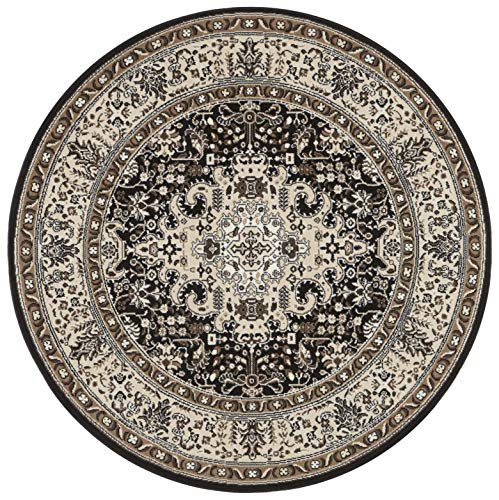 Nouristan Mirkan Orient Teppich Rund – Wohnzimmerteppich Orientalisch Kurzflor Vintage Orientalischer Teppich für Esszimmer, Wohnzimmer, Schlafzimmer – Creme Braun, 160cm von Nouristan