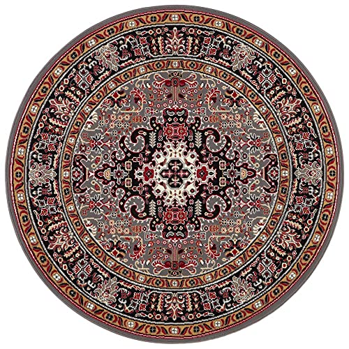 Nouristan Mirkan Orient Teppich Rund – Wohnzimmerteppich Orientalisch Kurzflor Vintage Orientalischer Teppich für Esszimmer, Wohnzimmer, Schlafzimmer – Grau, 160cm von Nouristan