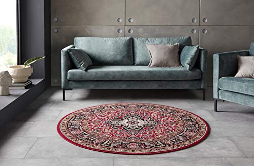 Nouristan Mirkan Orient Teppich Rund – Wohnzimmerteppich Orientalisch Kurzflor Vintage Orientalischer Teppich für Esszimmer, Wohnzimmer, Schlafzimmer – Rot, 160cm von Nouristan