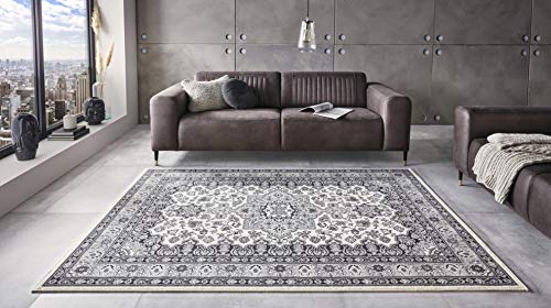 Nouristan Mirkan Orient Teppich – Wohnzimmerteppich Orientalisch Kurzflor Vintage Orientalischer Teppich für Esszimmer, Wohnzimmer, Schlafzimmer – Creme Grau, 80x150cm von Nouristan