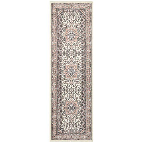 Nouristan Mirkan Orient Teppich – Wohnzimmerteppich Orientalisch Kurzflor Vintage Orientalischer Teppich für Esszimmer, Wohnzimmer, Schlafzimmer – Creme Rosa, 80x250cm von Nouristan