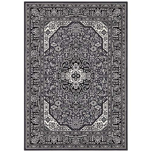 Nouristan Mirkan Orient Teppich – Wohnzimmerteppich Orientalisch Kurzflor Vintage Orientalischer Teppich für Esszimmer, Wohnzimmer, Schlafzimmer – Dunkelgrau, 120x170cm von Nouristan