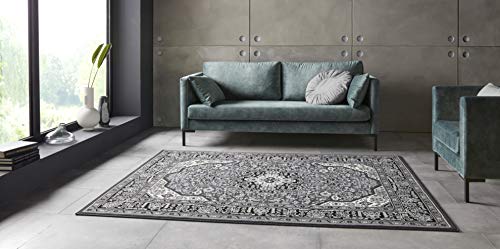 Nouristan Mirkan Orient Teppich – Wohnzimmerteppich Orientalisch Kurzflor Vintage Orientalischer Teppich für Esszimmer, Wohnzimmer, Schlafzimmer – Dunkelgrau, 160x230cm von Nouristan