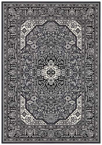 Nouristan Mirkan Orient Teppich – Wohnzimmerteppich Orientalisch Kurzflor Vintage Orientalischer Teppich für Esszimmer, Wohnzimmer, Schlafzimmer – Dunkelgrau, 160x230cm von Nouristan